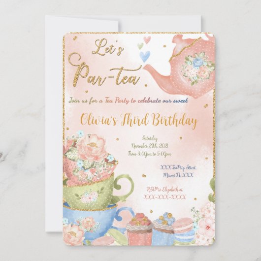 Invitation modifiable pour une fête du thé (Devant)