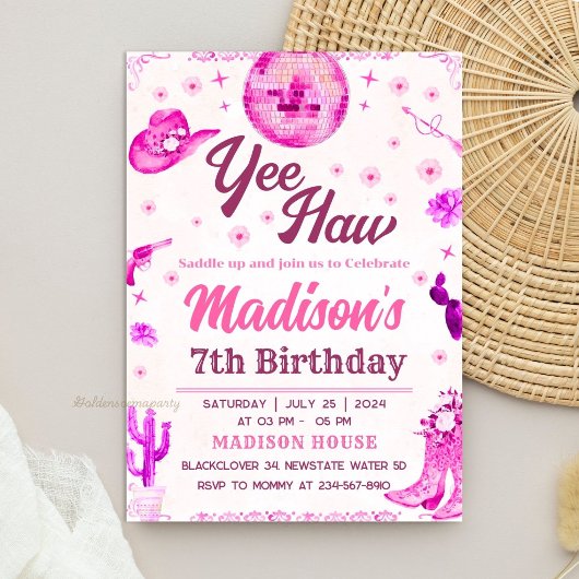 Invitation modifiable pour une soirée disco Cowgir