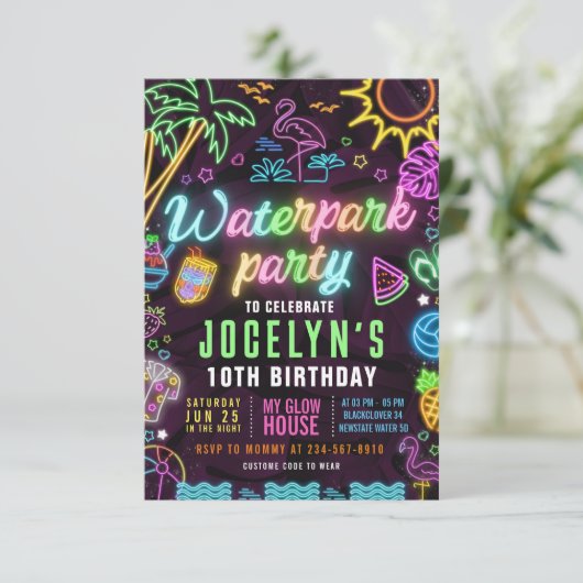 Invitation modifiable pour une soirée néon au parc (Debout devant)