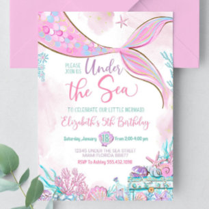 Invitation Modifiable Sous l'océan Petite Sirène Violet Turqu