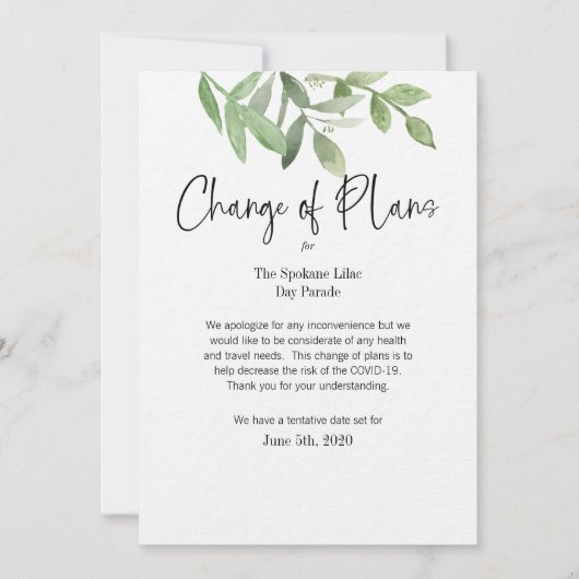 Invitation Modification de la date des événements (Devant)