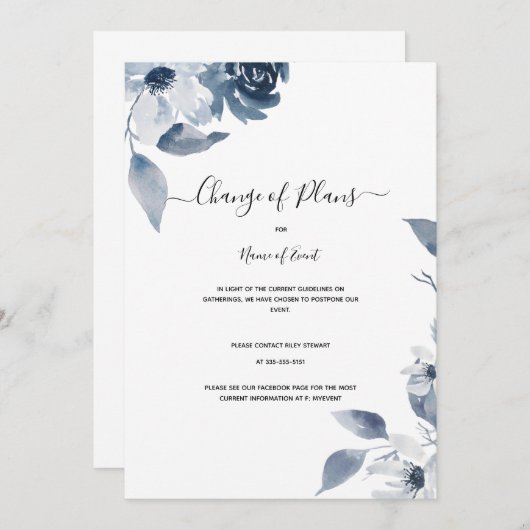 Invitation Modification des plans, annulation d'événements (Devant / Derrière)