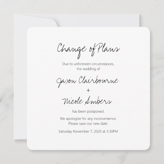 Invitation Modification des plans Replanifier le Mariage phot (Devant)