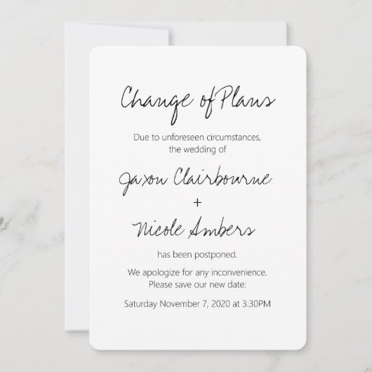 Invitation Modification des plans Replanifier le Mariage phot (Devant)