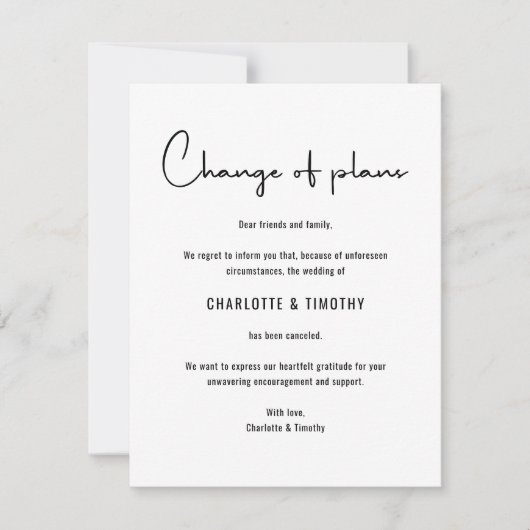 Invitation Modification des plans reportés Annulé Mariage (Devant)