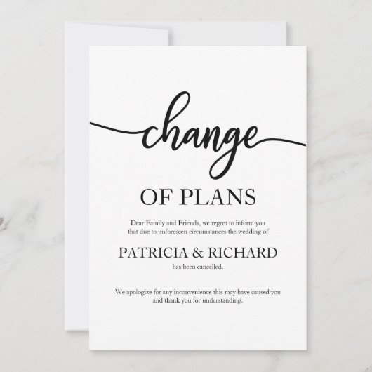 Invitation Modification Des Plans Reportés Mariage Annulé (Devant)