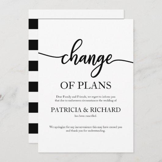 Invitation Modification Des Plans Reportés Mariage Annulé (Devant / Derrière)