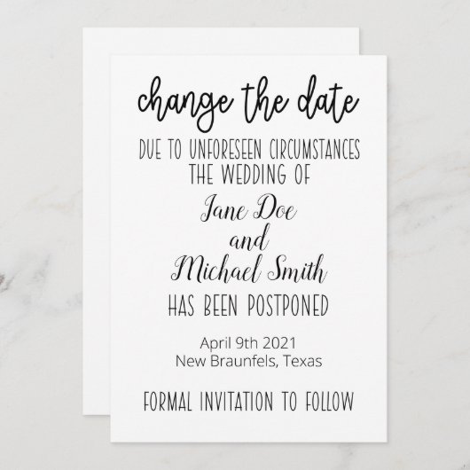 Invitation Modifier La Date (Devant / Derrière)