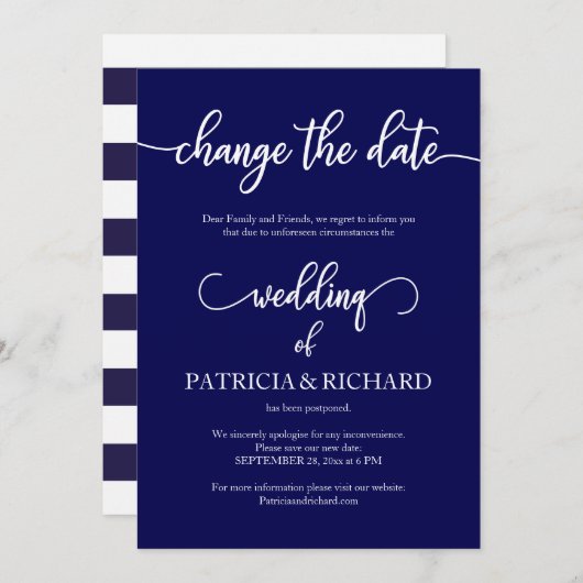 Invitation Modifier La Date À Laquelle Le Mariage A Reporté M (Devant / Derrière)