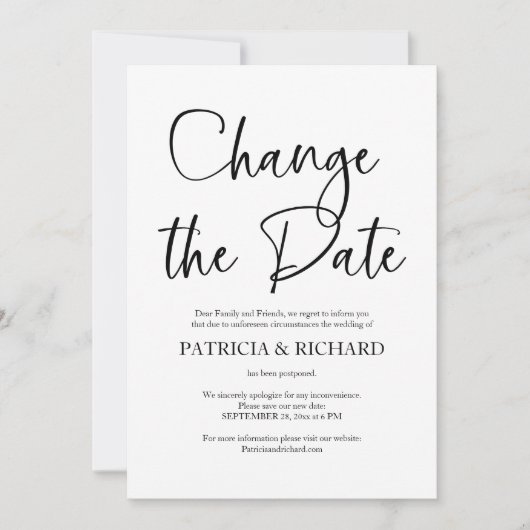 Invitation Modifier La Date Du Mariage Simple Reporté (Devant)