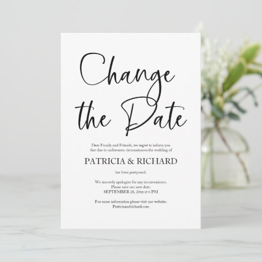 Invitation Modifier La Date Du Mariage Simple Reporté (Debout devant)