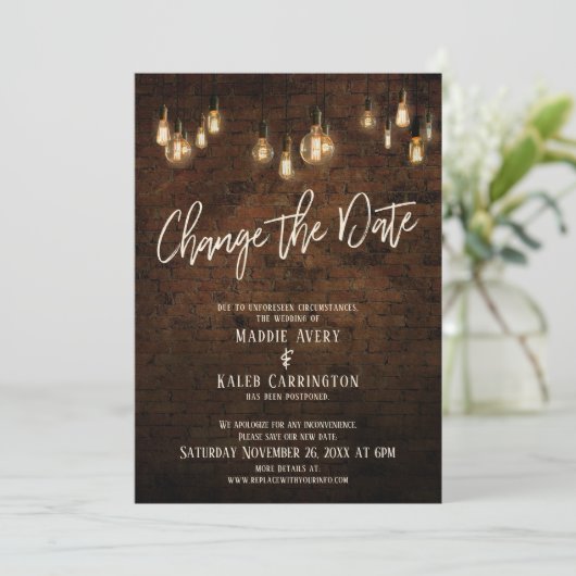 Invitation Modifier la date Edison Lights reporté Mariage (Debout devant)