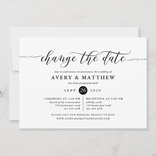 Invitation Modifier la date Mariage cérémonie et réception (Devant)