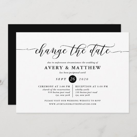 Invitation Modifier la date Mariage cérémonie et réception (Devant / Derrière)