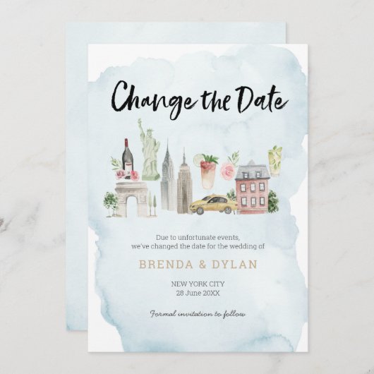 Invitation Modifier la date Mariage de l'invitation de New Yo (Devant / Derrière)