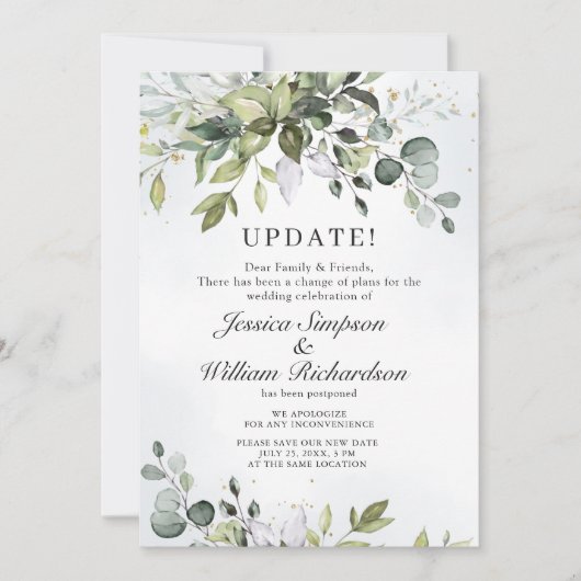 Invitation Modifier la date reportée Elegant Eucalyptus (Devant)
