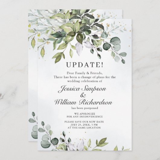 Invitation Modifier la date reportée Elegant Eucalyptus (Devant / Derrière)