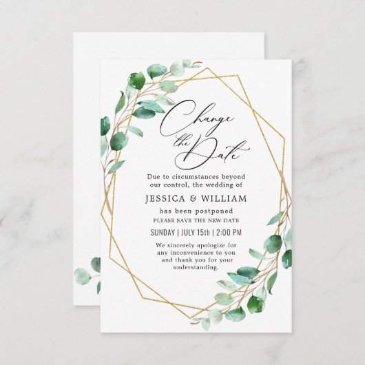 Invitation Modifier la date reportée Elegant Eucalyptus (Devant / Derrière)