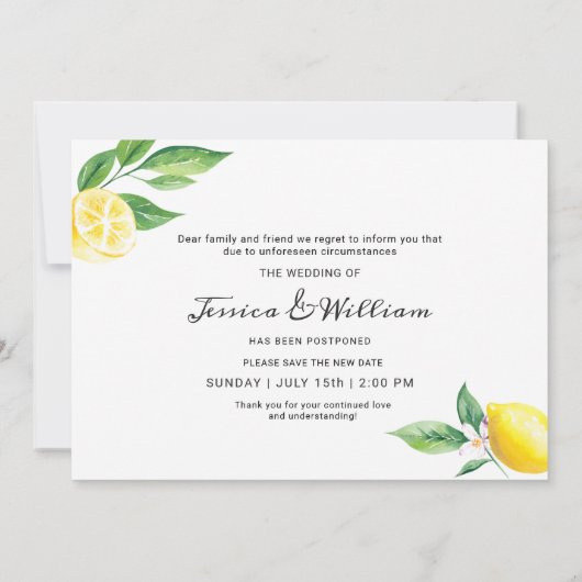 Invitation Modifier le Mariage reporté Date Lemons Greenery (Dos)