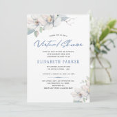 Invitation Modifier les plans baby shower virtuel floral bleu (Debout devant)