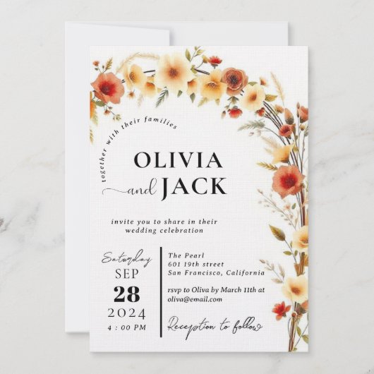 Invitation modifier moderne simple arche aquarelle fleurs Mar (Devant)