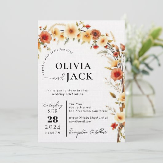 Invitation modifier moderne simple arche aquarelle fleurs Mar (Debout devant)