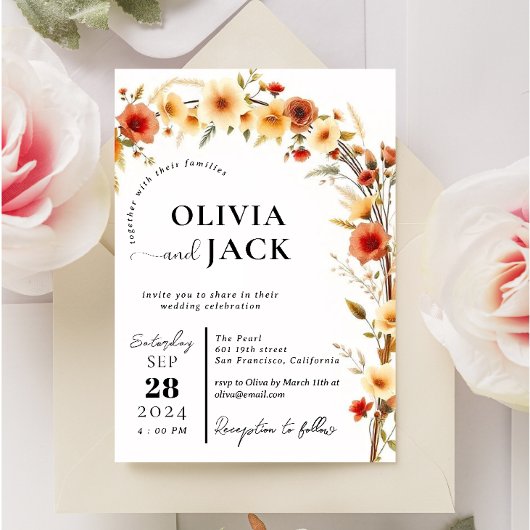 Invitation modifier moderne simple arche aquarelle fleurs Mar