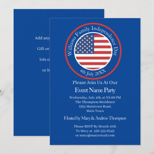 Invitation Modifier tout texte Drapeau USA Fête de l'indépend (Devant / Derrière)