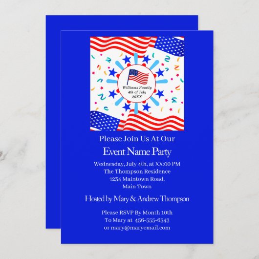 Invitation Modifier un texte USA Flag Independence Day Nation (Devant / Derrière)