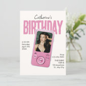 Invitation Modist pink white birthday  (Debout devant)