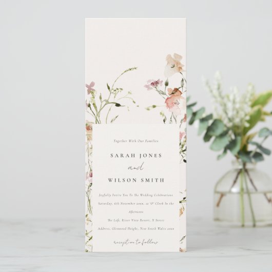 Invitation Moelleux Pastel Blush Meadow Aquarelle Mariage Flo (Debout devant)