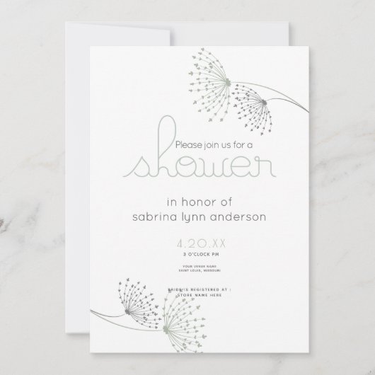 Invitation Moins Chic Sage Vert et Fleurs de Charbon (Devant)