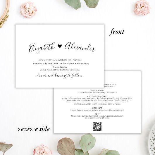 Invitation Moins de script Heart All in One QR Code Mariage