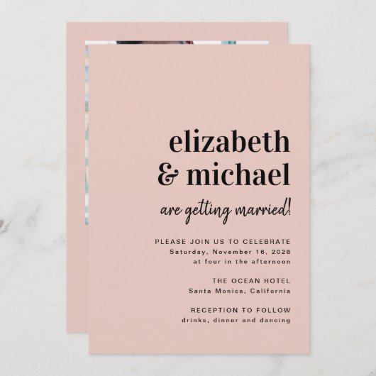 Invitation Moins moderne de photo QR Code Mariage Blush (Devant / Derrière)