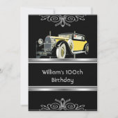 Invitation Mois 100e fête d'anniversaire Black Vintage Car (Devant)