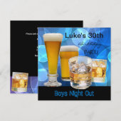 Invitation Mois 30e anniversaire Bleu Boissons Beer Boys Nuit (Devant / Derrière)