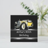 Invitation Mois 80e fête d'anniversaire Black Vintage Car (Debout devant)