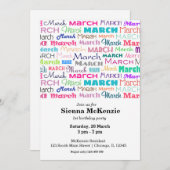 Invitation Mois d'anniversaire mars (Devant / Derrière)