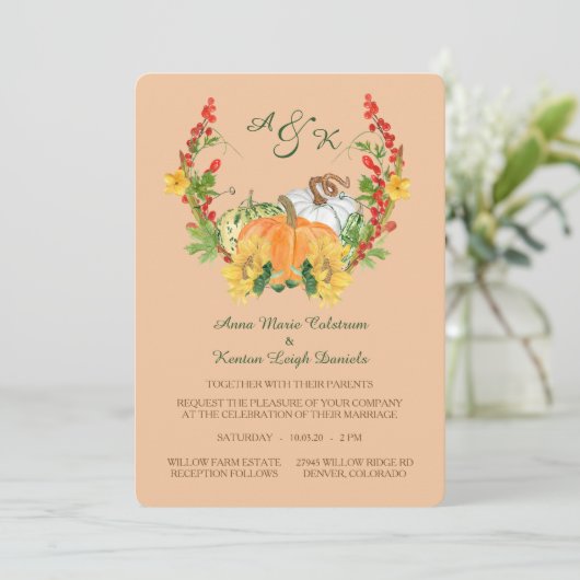 Invitation Moisson d'automne Mariage de monogramme de germes (Debout devant)