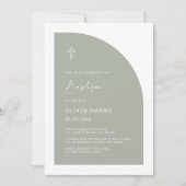 Invitation Moitié Arc moderne Sage Vert Garçon Baptême (Devant)