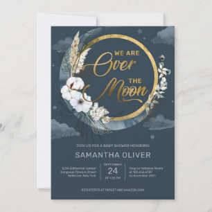 Invitation Moitié lune bleue boho de la marine sur le bébé lu