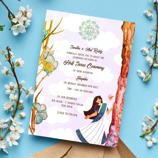 Invitation Moitié Saree Ritu Kala Samskara Papillon
