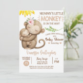 Invitation Mom and baby monkey baby shower invitation. (Debout devant)