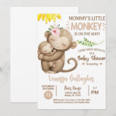 Invitation Mom and baby monkey baby shower invitation. (Devant / Derrière)
