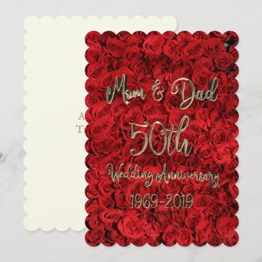 Invitation Mom et Papa 50e Anniversaire de Mariage Roses Roug (Devant / Derrière)