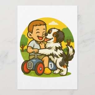 Invitation Moment de jeu entre un chiot mignon et un enfant