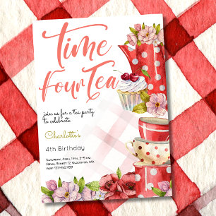 Invitation Moment du thé, quatrième anniversaire pour les enf