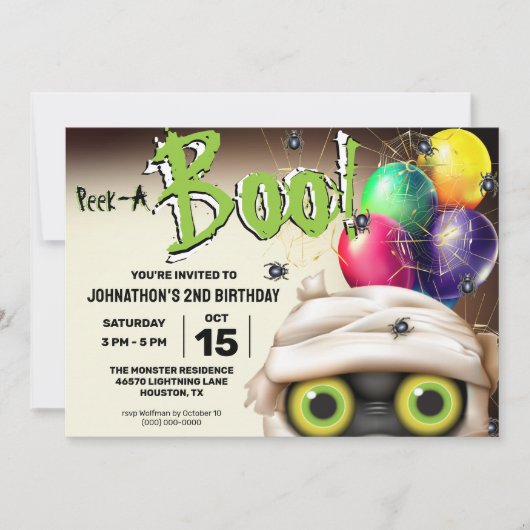 Invitation Momie d'Halloween Monstre Cache-Cache (Devant)