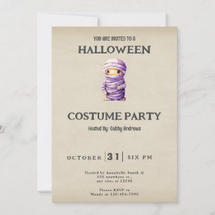 Invitation Momie Violet et Blanc Halloween Vintage