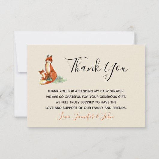 Invitation Momma Fox et bébé aquarelle Illustration Merci (Dos)